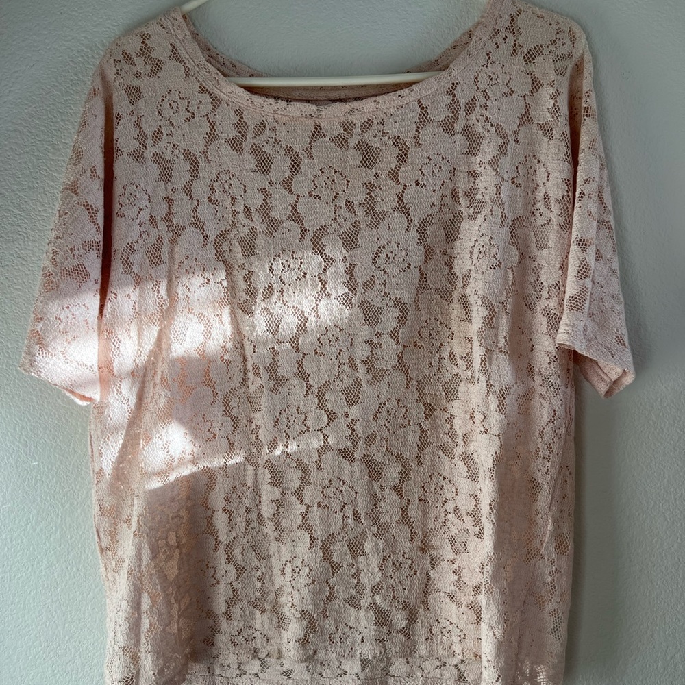 Lace 3/4 sleeves t-shirt light pink